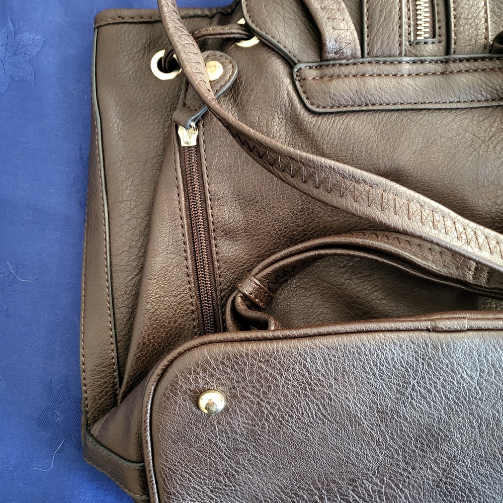 Brown Textured Vegan Leather Womens Backpack - Picture 4 of 11